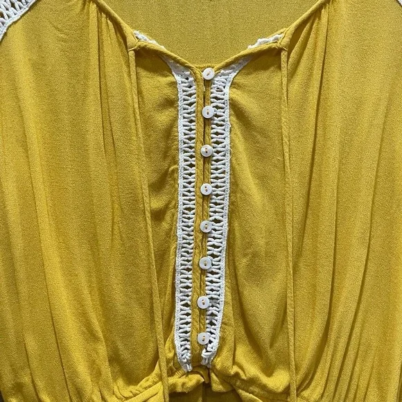 SPRING SALE! Lulus Embroidered Crop Top Yellow Boho Blouse Size Small - Picture 5 of 9